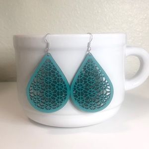 Handmade Teal laser cut earrings